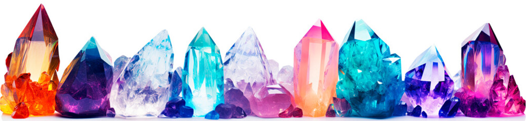 A set of Column Crystals Gem Stones, Precious stones, colorful Magic quartz, isolated, ai generated art