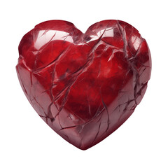 Heart of stone. Red heart made of stone. Jewel heart isolated on transparent background. Heart-shaped stone. PNG file, cut. 