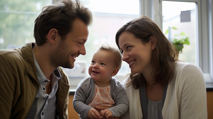 Obraz premium Parents and Child Undergoing Examination. Family Clinic Visit, Generative AI