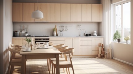 Fototapeta na wymiar a Scandinavian-style kitchen with clean lines and a neutral color scheme.