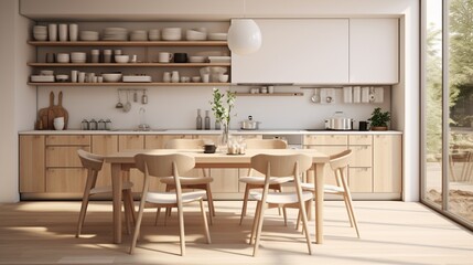 a Scandinavian-style kitchen with clean lines and a neutral color scheme.