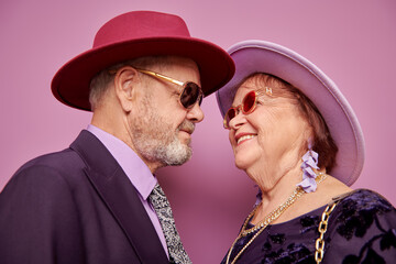 fashionable elderly couple - obrazy, fototapety, plakaty