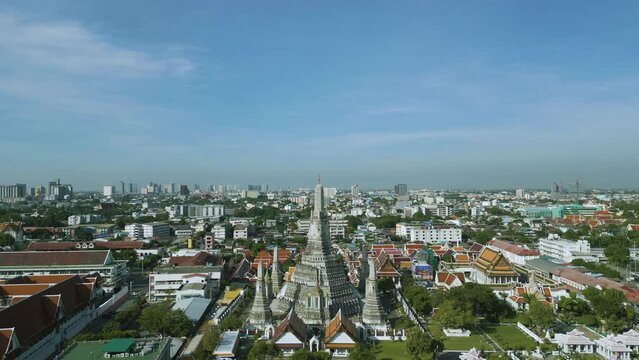 Wat Arun Ratchawararam Ratchawaramahawihan aerial view Temple of Dawn Buddhist templet in Bangkok, Thailand