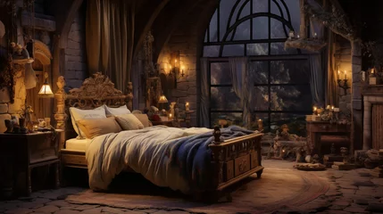 Foto op Canvas The warm and comfortable bedroom of a noblewoman in a castle in medieval Europe. © 대연 김