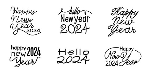 Set of New year message lettering. Happy new year calligraphy collection. Vector illustration.