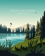 North Cascades National Park travel poster - obrazy, fototapety, plakaty