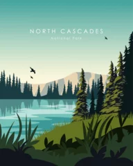 Fotobehang North Cascades National Park travel poster © Kristina Bilous