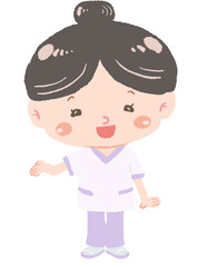 可愛いセラピストの女性　全身立ち姿　案内ポーズ