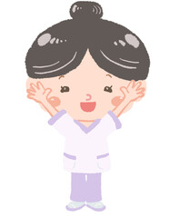可愛いセラピストの女性　全身立ち姿　万歳ポーズ