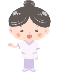 可愛いセラピストの女性　全身立ち姿　案内ポーズ