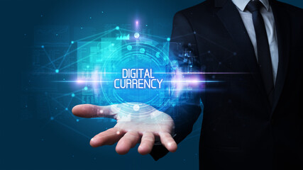 Man hand holding digital technology concept