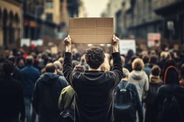 peoples with empty placards and posters in the street