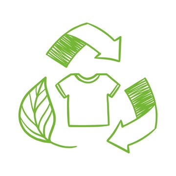 A symbol of recycled clothing, hand-drawn in the style of doodles. The concept of saving the planet and energy.	
