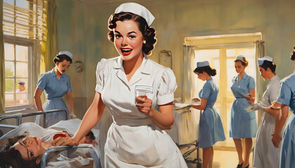 Caricature of a nurse in a hospital setting, generative AI - obrazy, fototapety, plakaty