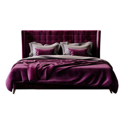 Fototapeta na wymiar Plush Comfort Velvet Bed on White or PNG Transparent Background.