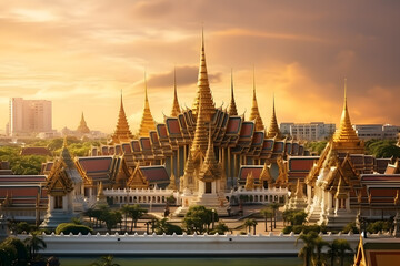 Naklejka premium Grand palace and Wat phra keaw at sunset bangkok, Thailand
