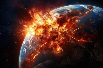 Obraz premium Fire planet burning in space. Global catastrophe concept illustration.