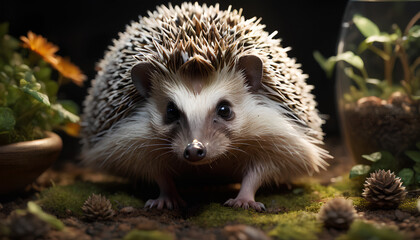 Fototapeta premium Tiny adorable hedgehog in a charming scene, generative AI