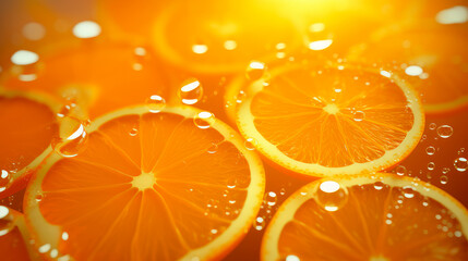 Beautiful luxury creative 3D modern abstract light background consisting of brown gold balls and spheres, fruit oranges in water and splashes, lemonade and juice, drink, copy space.