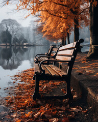 slowing down, good moments, slow life, real moments, relax concept. park bench among the trees near the water