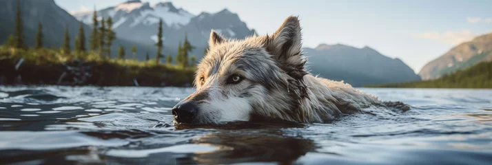 Foto auf Leinwand Schwimmender Wolf © Norbert L. Maier