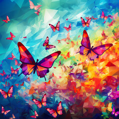 background with abstract prism-like patterns representing a swarm of butterflies