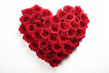 Heart made of red roses on white background, valentines day concept