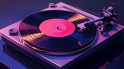 A modern, minimalist turntable for vinyl records. Digital concept, illustration painting.