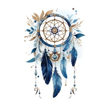 Illustration of colorful dreamcatcher on white background.