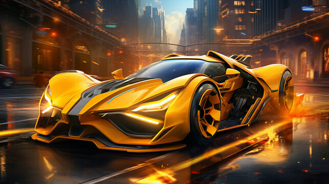 A futuristic, all-electric sports car with advanced technology. Digital concept, illustration painting.