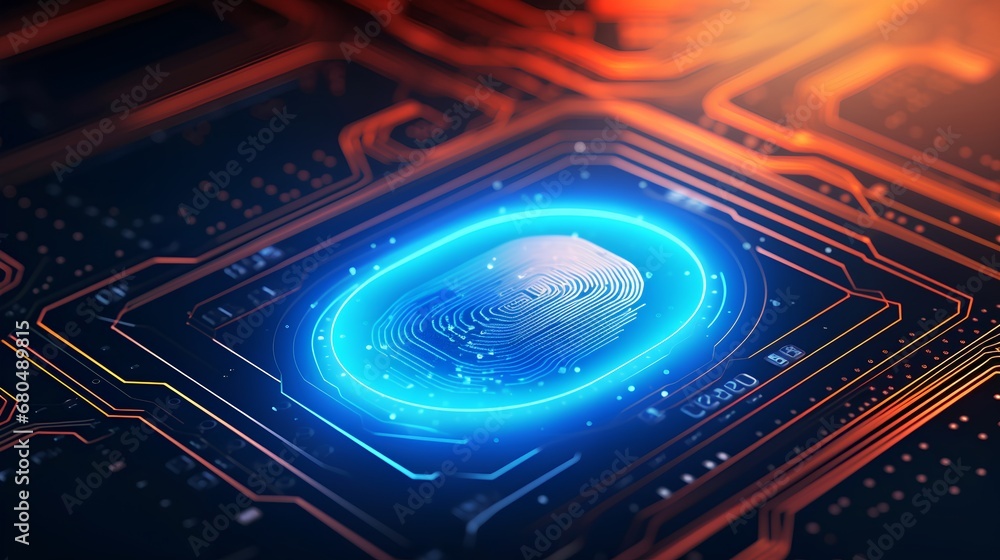 Poster a hightech digital fingerprint scanner with glowing blue interface is scanning a persons biometric i