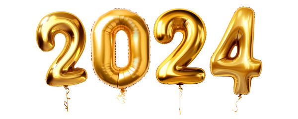 2024 in golden balloons, New Year's Eve, isolated