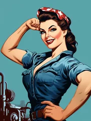 Foto op Plexiglas We Can Do It. Girl power advertising poster. Pop art, woman showing her biceps. Generative AI  © AIExplosion