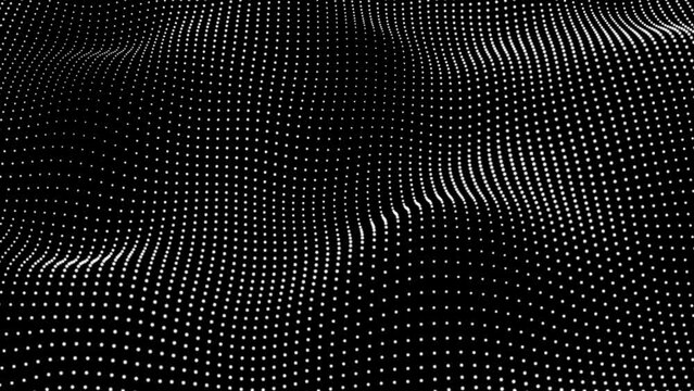 White digital dots form waves against a black abstract background. Futuristic, Modern, Digital, abstract, and technological dots on a wave background. abstract digital dot wave animation.