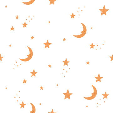 Fototapeta Seamless magical baby pattern with crescent and stars. Vector cute baby illustration