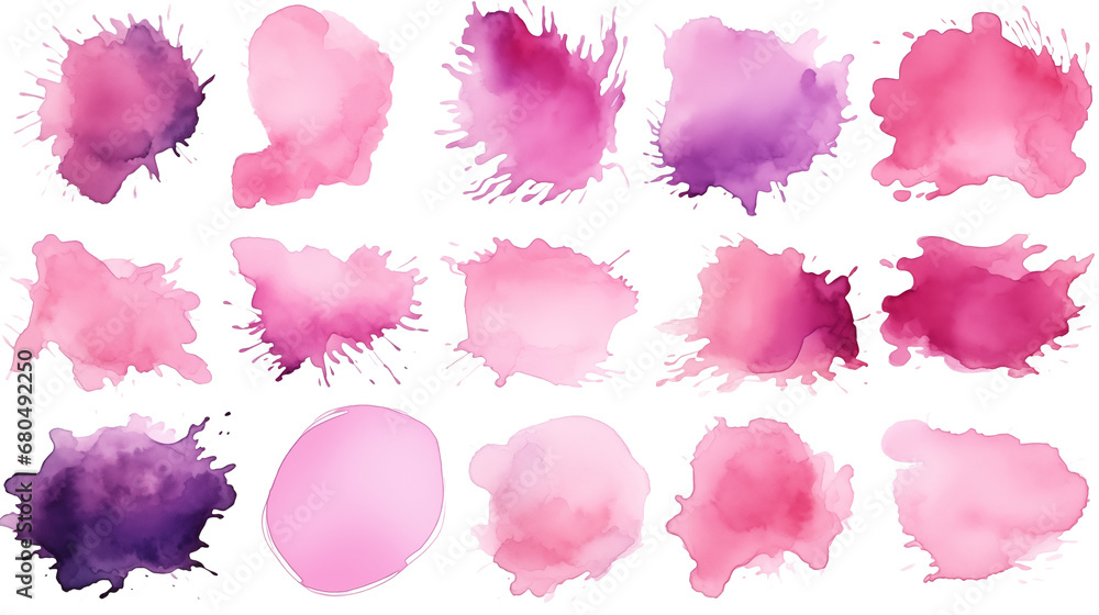 Poster set of pink and purple swashes, watercolor wave paint abstract border frame for design layout, isola