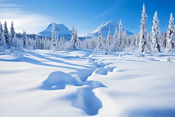 Breathtaking Scenic View of Majestic Snow-Covered Mountains in the Serene Winter Wonderland