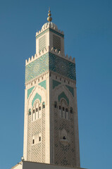 Minaret of mosque Hassan II on the coast of the Atlantic Ocean in Casablanca, Morocco