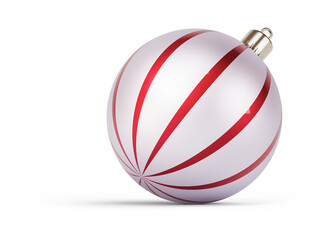 Red and silver Christmas ball turned to right. New Year tree toy decoration Isolated on transparent background. 3D render