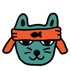 cat head in vector.color icon in doodle style.Template for logo sticker poster print application website avatar. Series of cat faces in flat