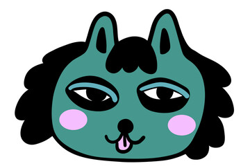 cat head in vector.color icon in doodle style.Template for logo sticker poster print application website avatar. Series of cat faces in flat