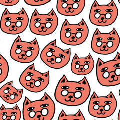cat head in vector.color icon in doodle style.Template for logo sticker poster print application website avatar. Series of cat faces in flat