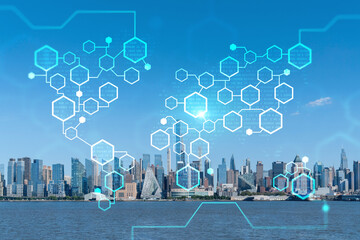 New York City skyline from New Jersey over the Hudson River towards Midtown Manhattan at day time....