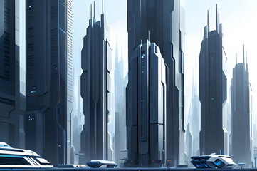 Futuristic city, big tall city, cyberpunk style future, Generative AI