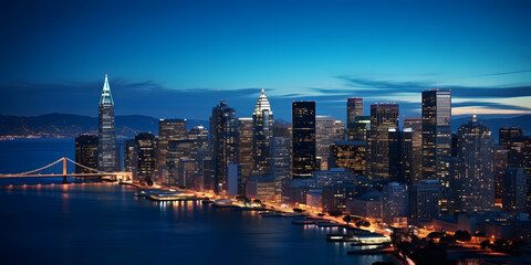 Fototapeta premium A panoramic view of a bustling city at night