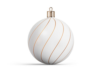 Gold and white stylish Christmas ball. New Year tree toy decoration Isolated on transparent background. 3D render