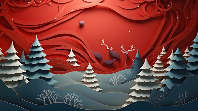 Immerse yourself in a world of artistic wonder with a creative Christmas background&mdash;crafted with abstract illustrations and intricate paper art for a truly festive atmosphere.