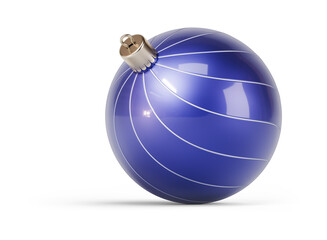 Blue and silver stylish Christmas ball turned to left. New Year tree toy decoration Isolated on transparent background. 3D render