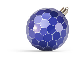 Obraz premium Blue and silver futuristic Christmas ball turned to right. New Year tree toy decoration Isolated on transparent background. 3D render