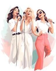 group of girls singing in studio. Illustration